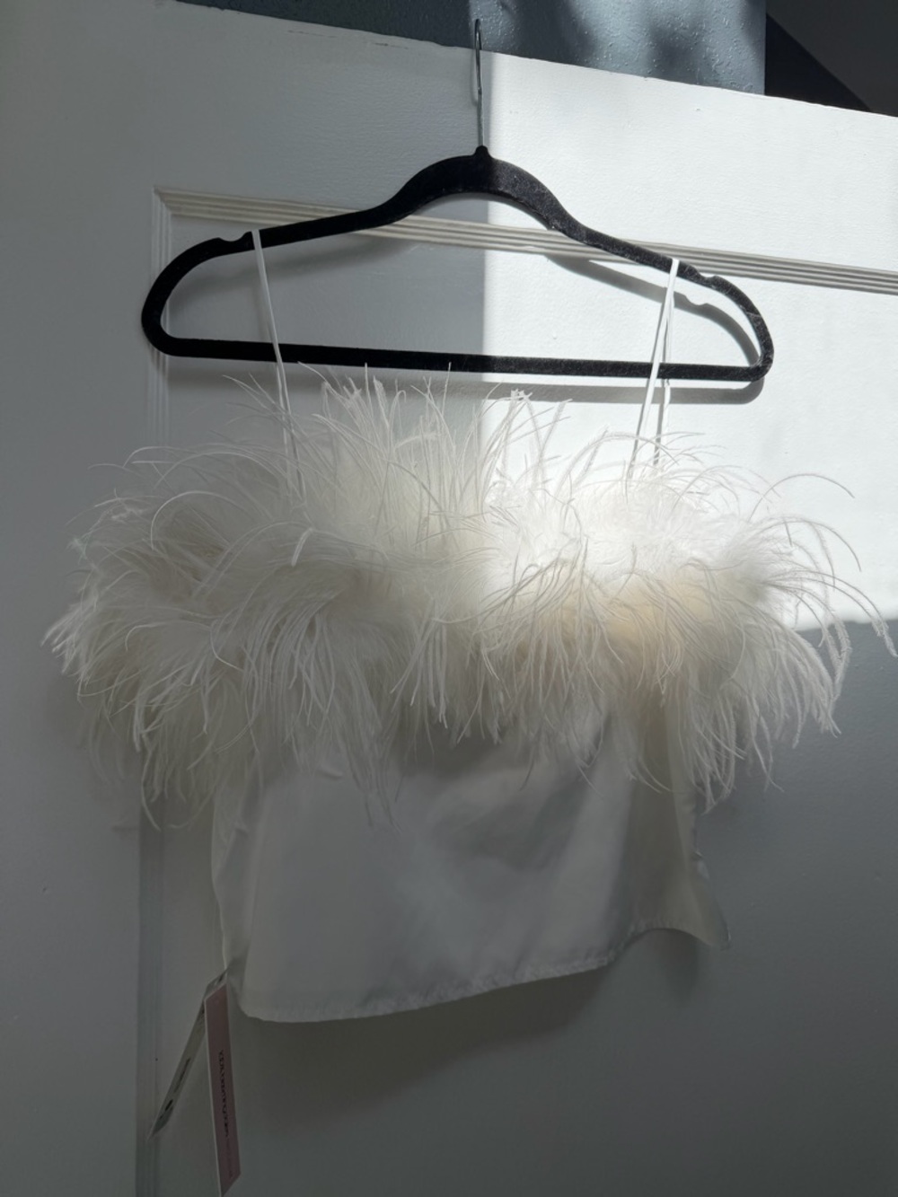 Aqua White Feather-Trim Satin Cami